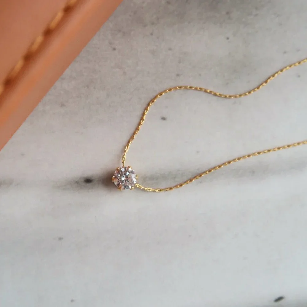 NEW Solitaire Diamond 18K Gold Plated Necklace